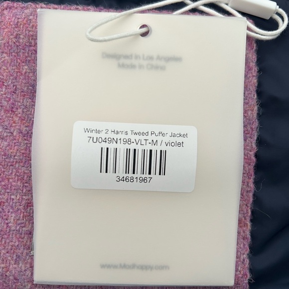 NWT Madhappy X Harris Tweed Puffer Jacket Violet SZ M Unisex 100% Wool Duck Down - Picture 5 of 8